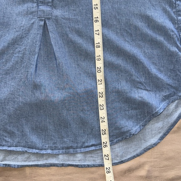 LOFT Blue Chambray Pleated Button Front Henley Popover Tunic Tie Cuffs Sz S - Picture 7 of 15